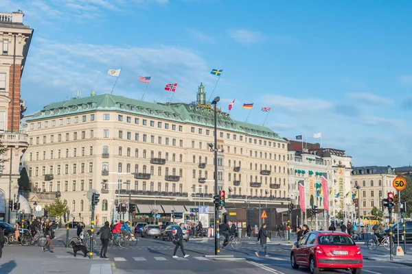 Street with Grand Hotel in Stockholm. — стокове фото