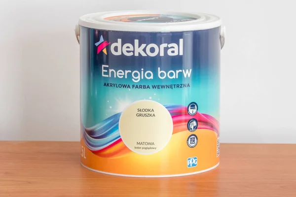 Dekoral energia barw ακρυλικό χρώμα. Χρώμα γλυκού αχλαδιού. — Φωτογραφία Αρχείου