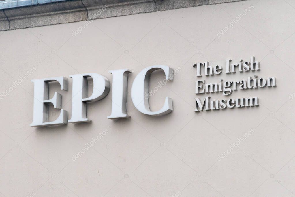 Dublin, Ireland - November 5, 2019: EPIC The Irish Emigration Museum sign.