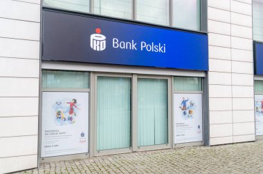 Branch of PKO Bank Polski. PKO Bank Polski also known as PKO BP is Poland's largest bank founded in 1919. clipart