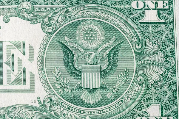 Billete de un dólar de los Estados Unidos, reverso con el sello de los Estados Unidos con el lema E Pluribus Unum . — Foto de Stock