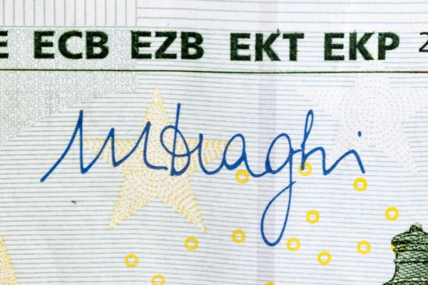 Signature Mario Draghi Sur Billet 100 Euros Mario Draghi Est — Photo