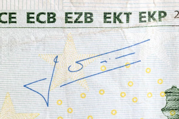 Jean Claude Trichet Aláírása 100 Eurós Bankjegyen Mario Draghi Európai — Stock Fotó