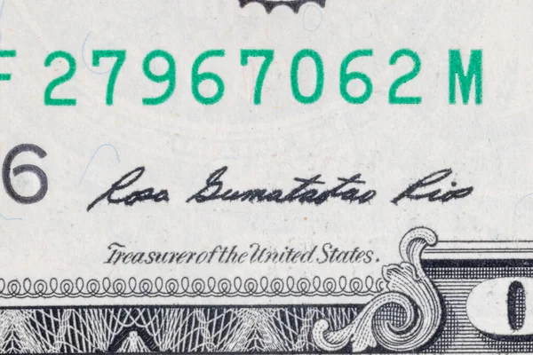 Ταμίας Των Ηνωμένων Πολιτειών Υπογραφή Rosa Gumataotao Rios Ένα Δολάριο — Φωτογραφία Αρχείου