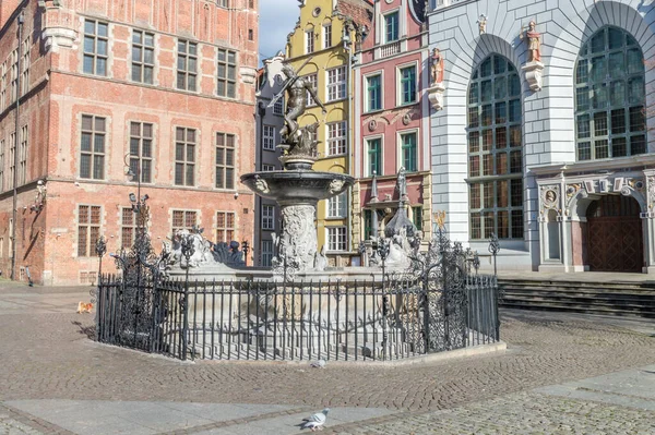 Gdansk Fountain Neptune Empty City Covid Epidemic — Stock Photo, Image