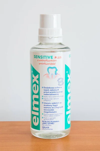 Pruszcz Gdanski Poland April 2020 Bottle Elmex Sensitive Mouthwash — Stock Photo, Image