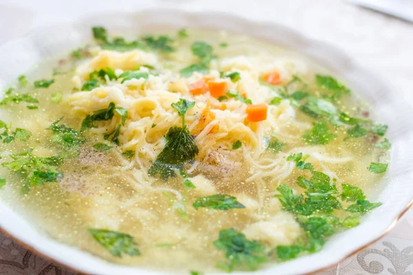 Piatto Brodo Con Tagliatelle Carota Prezzemolo — Foto Stock