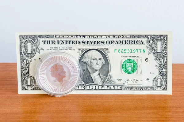 Moneda Plata Dólar Australiano Retrato Reina Isabel Dólar Estadounidense — Foto de Stock
