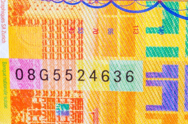 Detail Chf Swiss Franc Banknote Serial Number Banknote — Stock Photo, Image