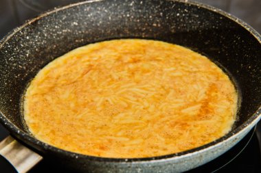 Kızartma tavasında omlet pişiriyorum.