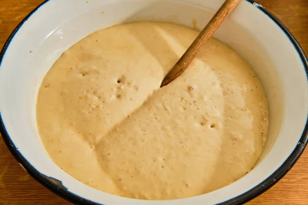 Leavened homemade pancakes dough — 스톡 사진