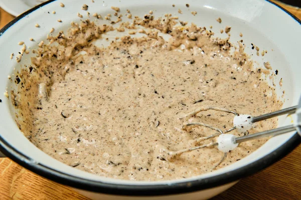 Preparing walnut dough with chocolate — Stock Photo, Image