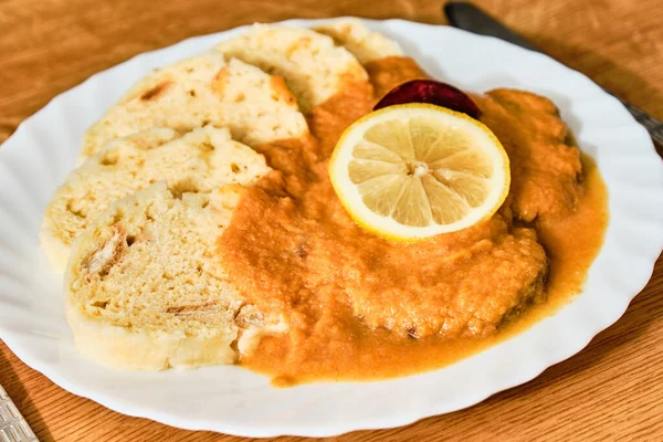 Czech food svickova on plate — Stock Photo, Image