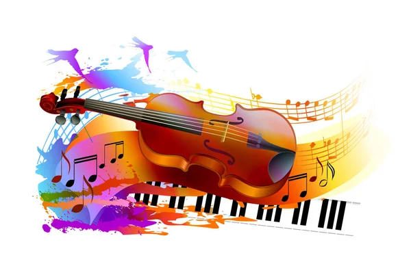 Sfondo musicale colorato con violino — Vettoriale Stock