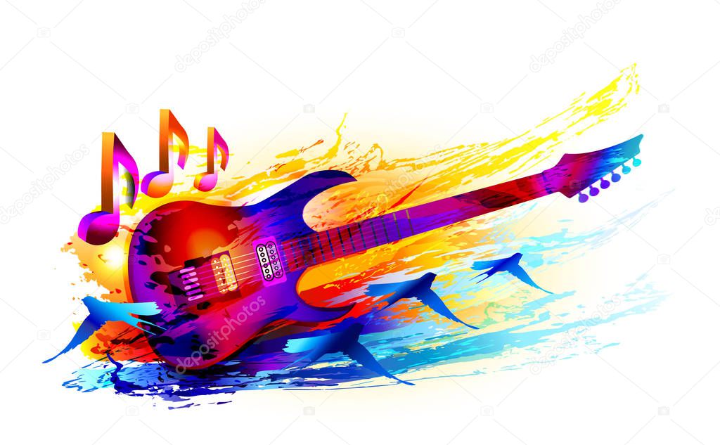Colorful music background  with acoustic guitar