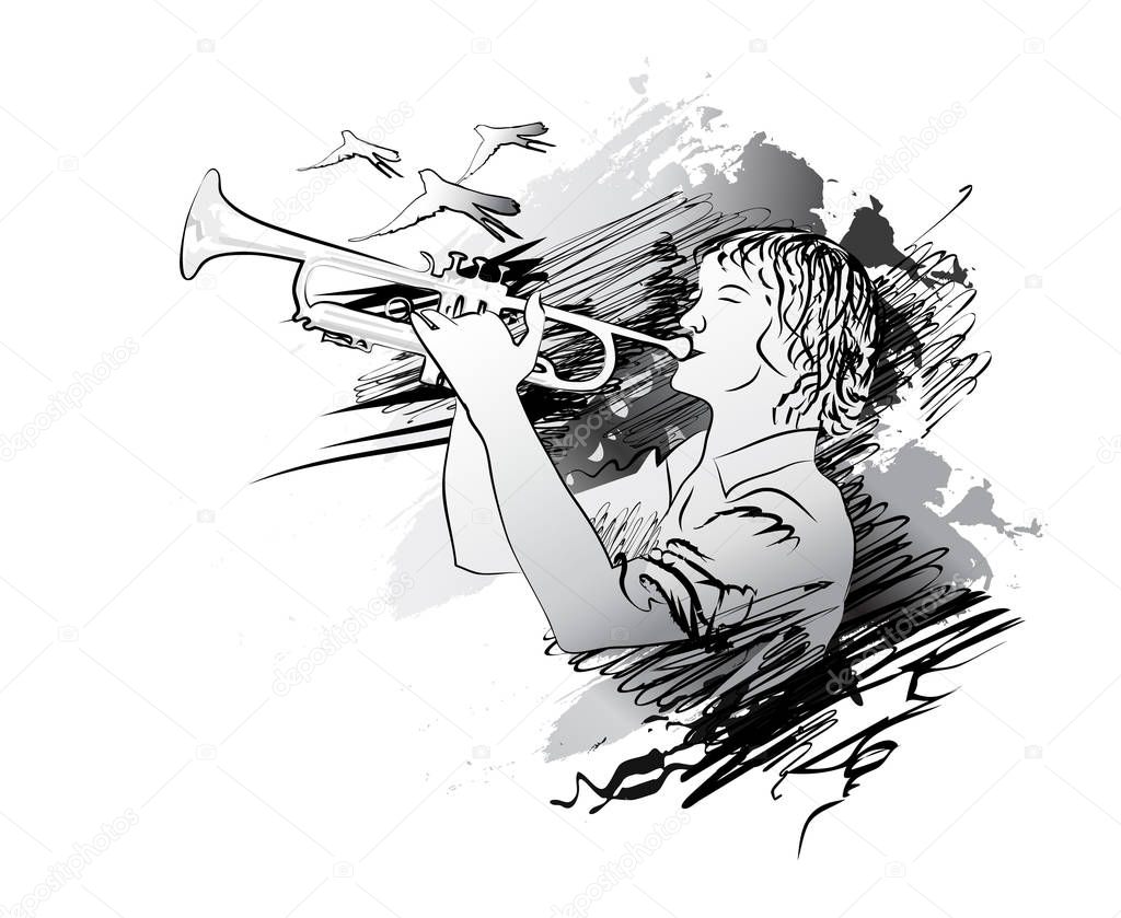 Trumpet player. Vector illustration