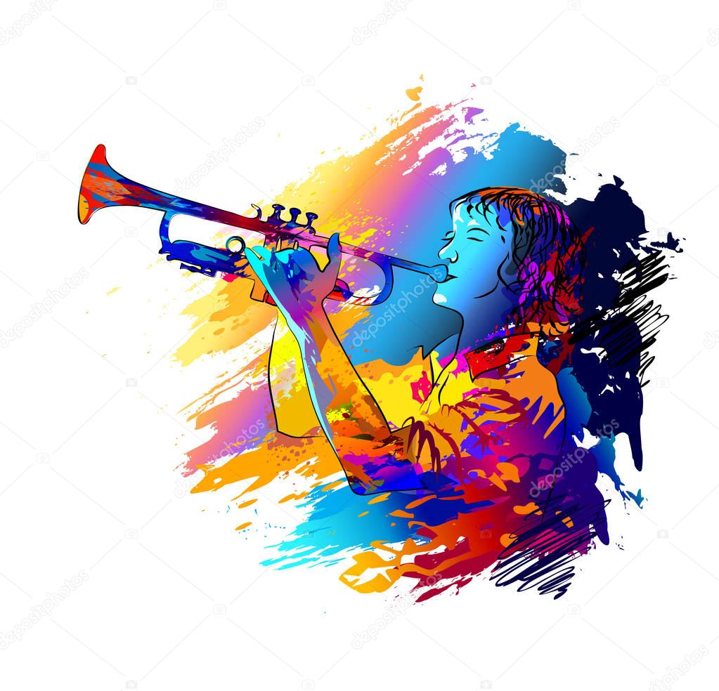 Trumpet player. Colorful vector illustration