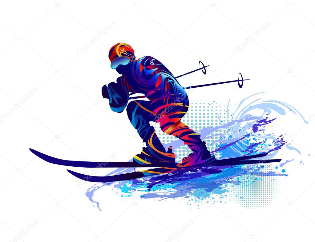 Skiing man. Winter sports. Vector illustration