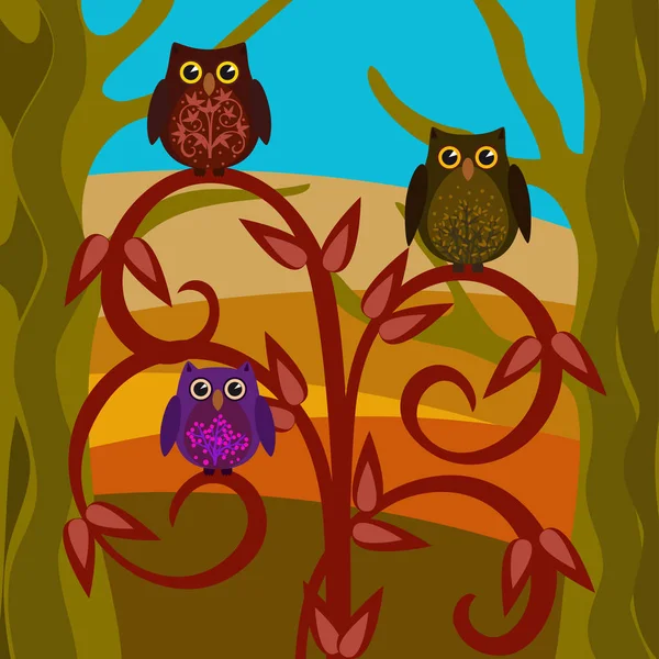 Funny decorative owls — Stock Vector