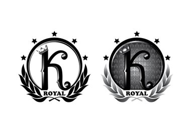 Logo design five-star king with crown, pattern and lettering clipart