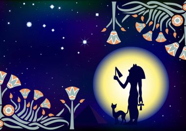 Egyptian night with Bastet clipart