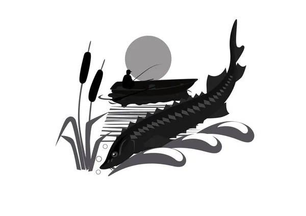 Logo balıkçı ve bir mersin balığı balıkçılık