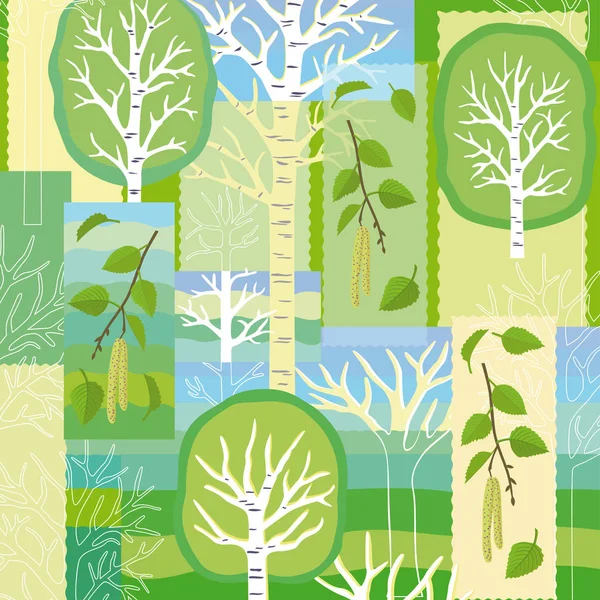 Spring background with birches and birch catkins Royalty Free Stock Illustrations