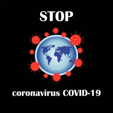 Poster Koronavirüsü Dünya, koronavirüsler ve siyah arkaplan üzerine metin içeren covid-19.