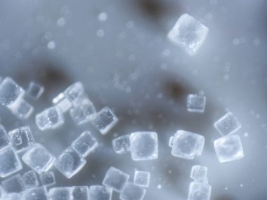 Açık küp tuz kristallerinin karmaşık ortak pişirme madde, koruyucu ve aroması ayrıntılarıyla gösterilen yığını bir aşırı closeup makro mikroskobik görüntü.