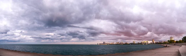 Чудовий Краєвид Панорамні Фотографії Красиві Skyline Чикаго Будинки Горизонті Озеро — стокове фото