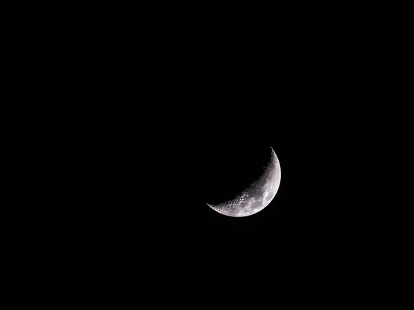 Beautiful Dramatic Close Photograph Waxing Crescent Phase Moon Dark Black — Stock Photo, Image
