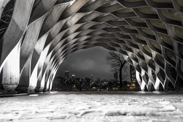芝加哥 2018年1月23日 由建筑师珍妮帮会在大厦天际设计的人民的气体亭子在一个寂静的冬天夜在芝加哥 — 图库照片