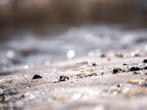 Close View Sandy Shoreline Low Vantage Point Looking Distance Sun — Stock Photo, Image