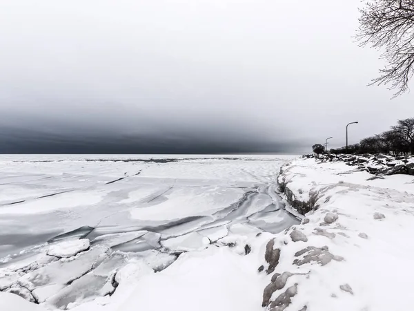 Beautiful Winter Landscape View Shores Lake Michigan Evanston Illinois Chicago — Stock Photo, Image