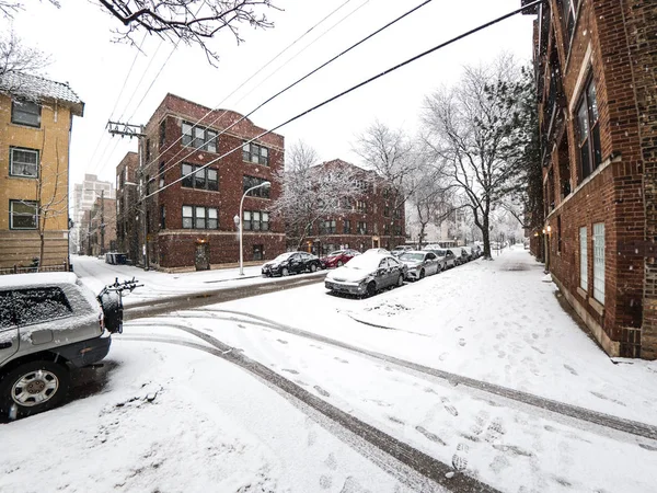 Chicago Febrero 2018 Fuertes Copos Nieve Caen Sábado Por Tarde —  Fotos de Stock