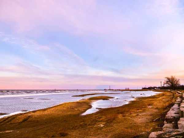 Gorgeous Landscape Photograph Montrose Beach Sunset Pink Blue Sky Large — Stock Photo, Image