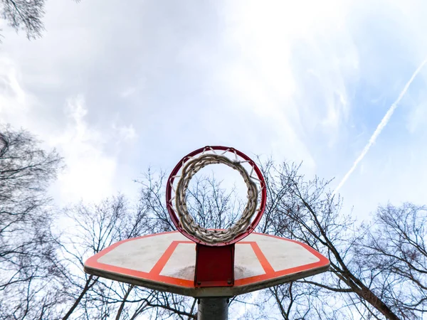 Close Unique Photograph View Looking Urban City Playground Basketball Net — Stock Photo, Image