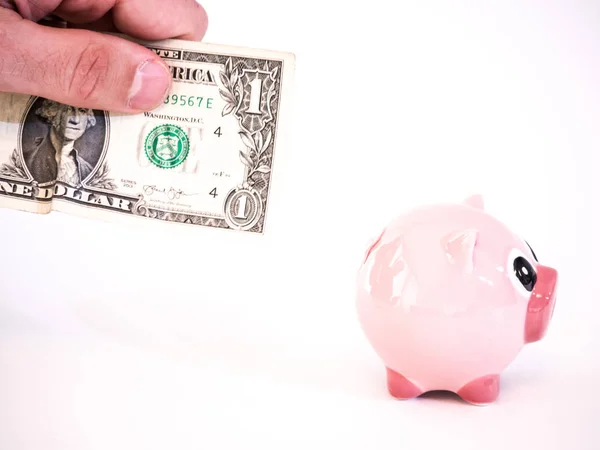 Photograph Caucasian Male Hand Holding United States Dollar Bill Inserting — Stock Photo, Image