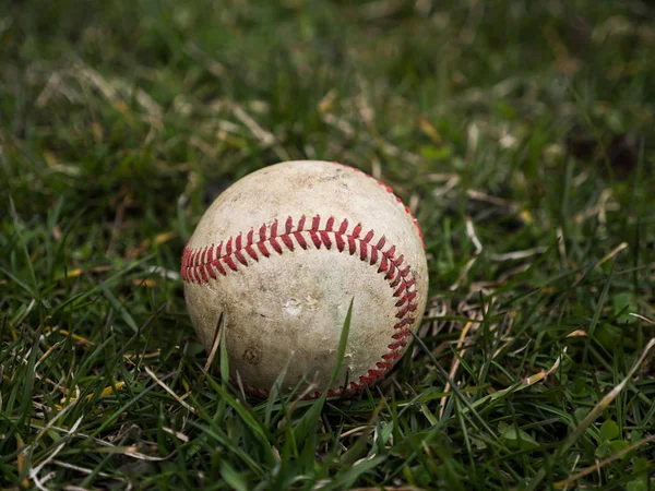 Close Sports Background Image Old Used Weathered Leather Baseball Ball — Stock Photo, Image