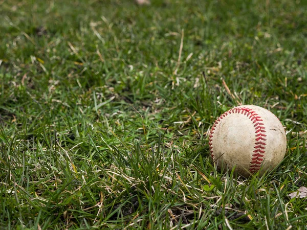 Close Sport Immagine Sfondo Vecchio Usato Palla Baseball Pelle Alterata — Foto Stock