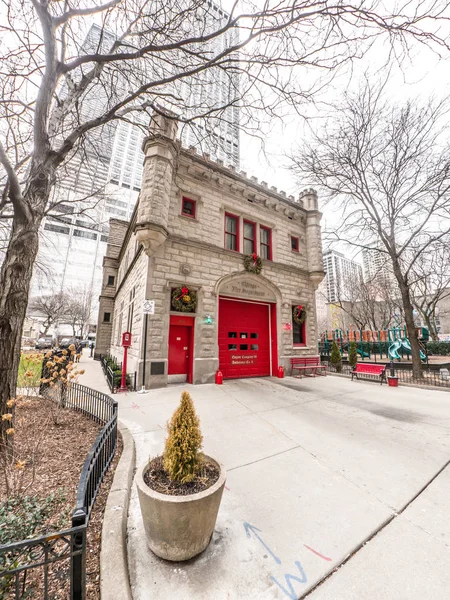 Chicago Febrero 2018 Icónica Estación Bomberos Chicago Dos Pisos Piedra —  Fotos de Stock