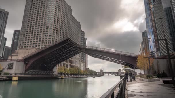 Chicago November 2019 Columbus Drive Sorsolás Híd Emelkedik Fel Kora — Stock videók