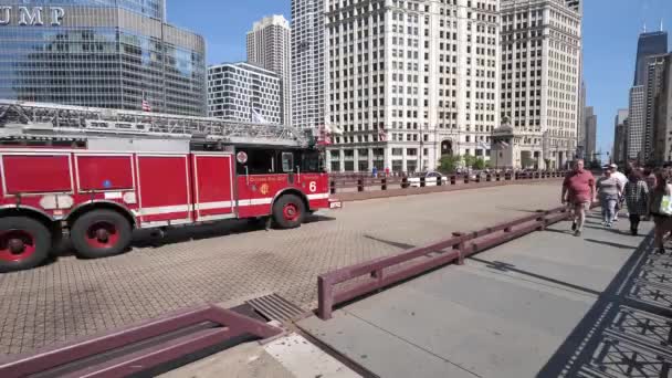 Chicago Juillet 2019 Camion Rouge Service Incendie Chicago Survole Dusable — Video