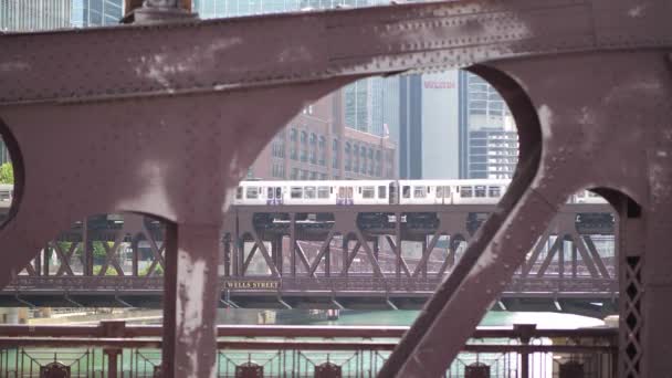 Chicago Juillet 2019 Train Ligne Marron Cta Traverse Pont Wells — Video