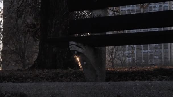 Uno Scatto Ravvicinato Panning Verticale Rallentatore Una Panchina Del Parco — Video Stock