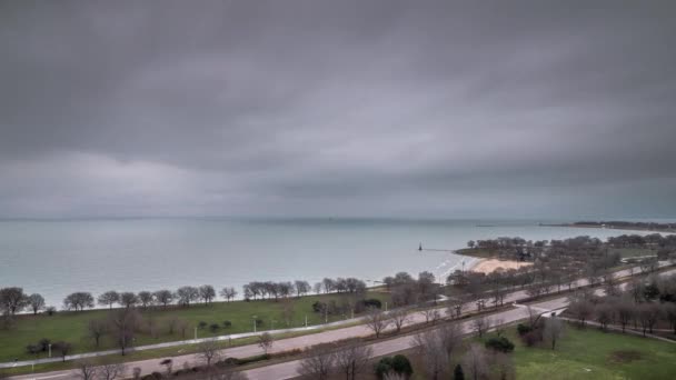 Chicago Noviembre 2019 Las Nubes Mueven Sobre Lago Michigan Largo — Vídeos de Stock