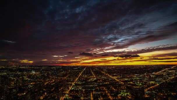 City Aerial View Night Timelapse Looking Horizon Sunset Produces Pink — Stok video