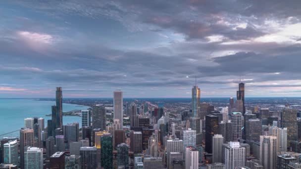 Een Prachtige Luchtfoto Skyline Panoramische Zonsondergang Dag Tot Nacht Verval — Stockvideo