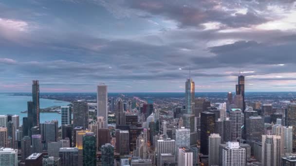 Bellissimo Skyline Aereo Tramonto Panoramico Giorno Notte Zoom Time Lapse — Video Stock