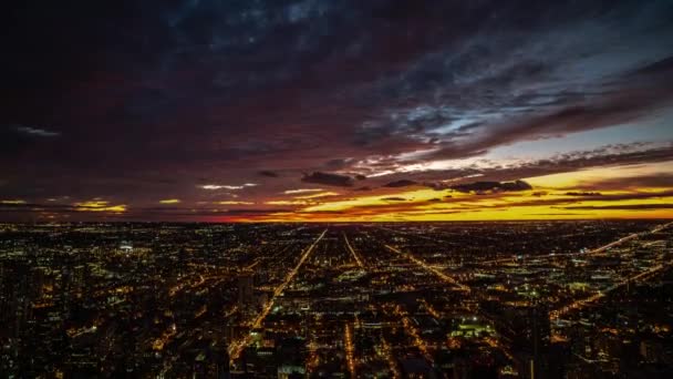 Красивое Воздушное Время Истекает Городской Пейзаж Заката Сцены Ночное Время — стоковое видео